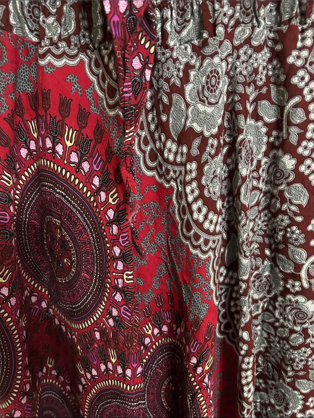 Tie-Waist & Elastic Burgundy Patterned Maxi Skirt Boho Style Youth Small - Picture 3 of 8